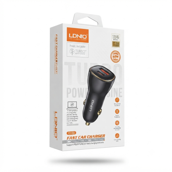 شاحن سيارة LDNIO C103 (USB-A + USB-C)