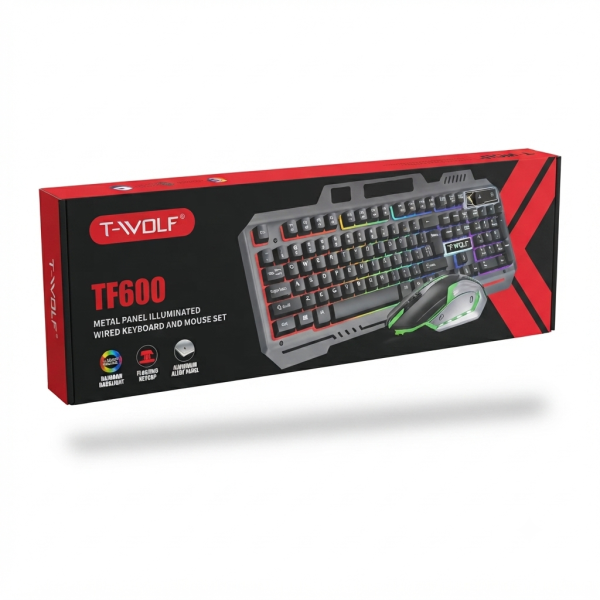 طقم كيبورد وماوس T-WOLF TF600 (لوح معدني)